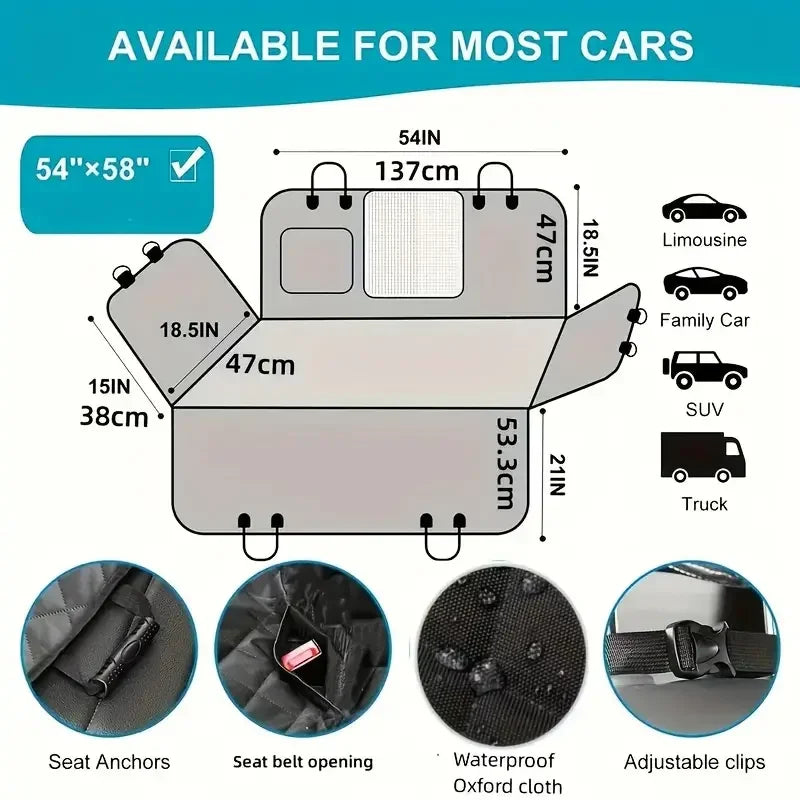 Dog Car Seat Cover Waterproof Hammock Nonslip Durable Polyester