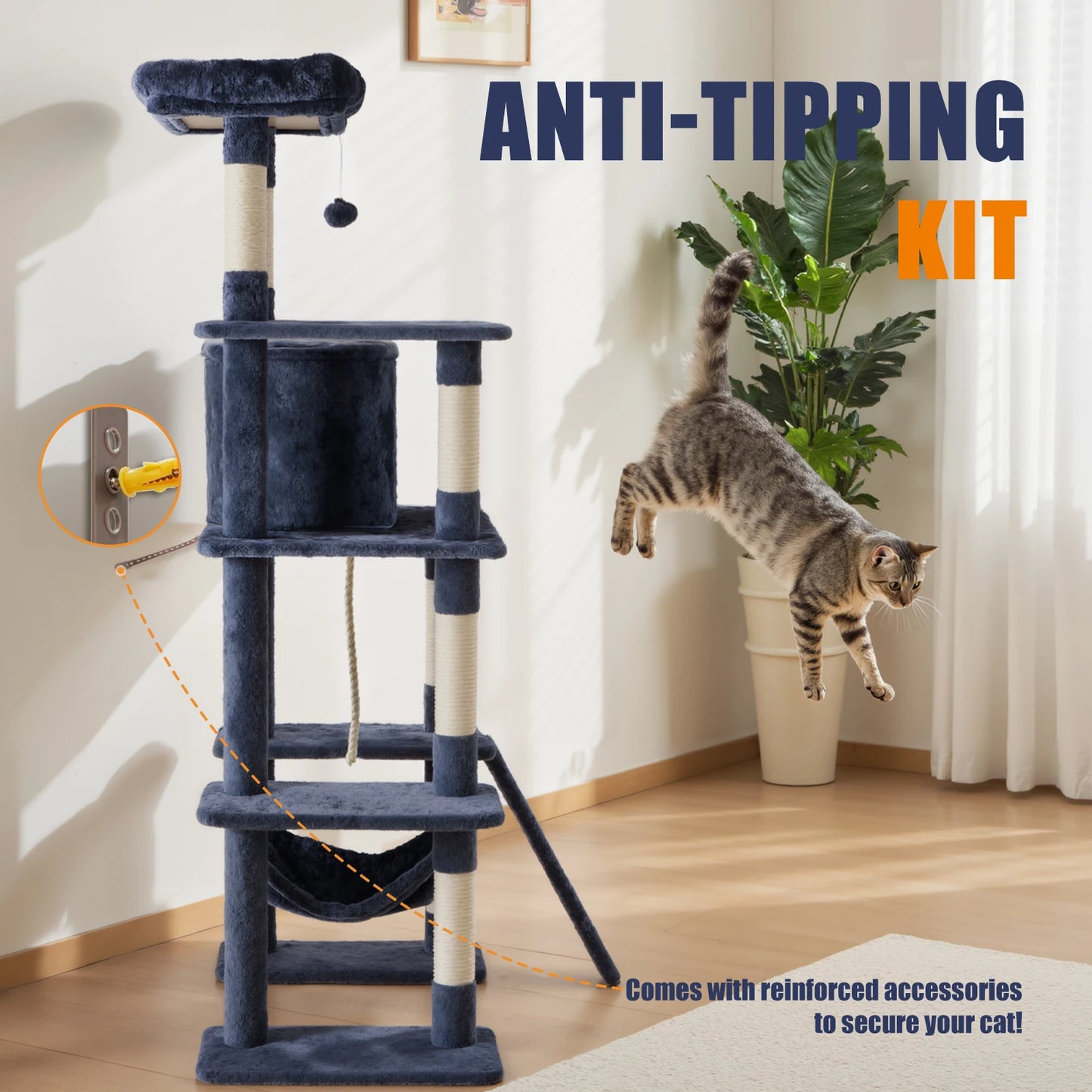 JHK Cat Tree Tall Multi-Cat Climbing Tower for Indoor Cat