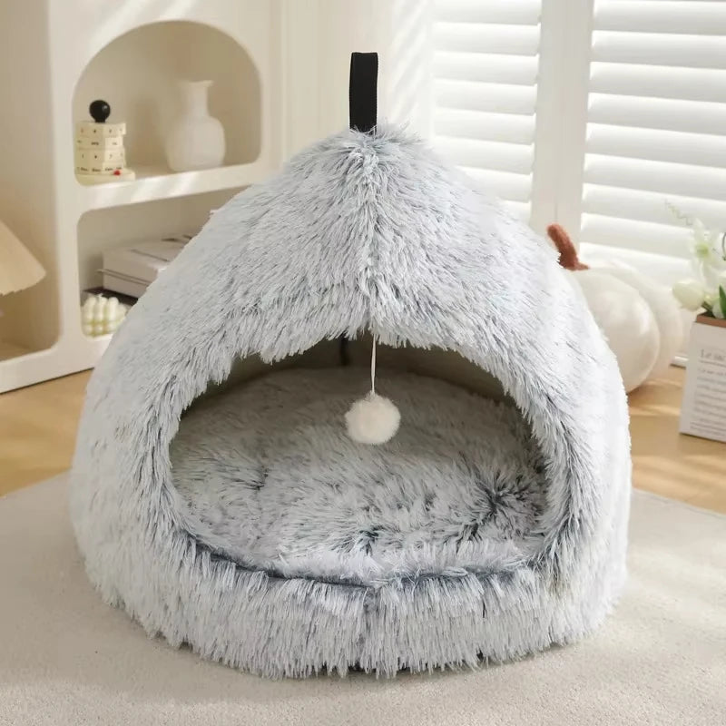 Winter Plush Pet Bed Lounger With Soft Velvet Cushion