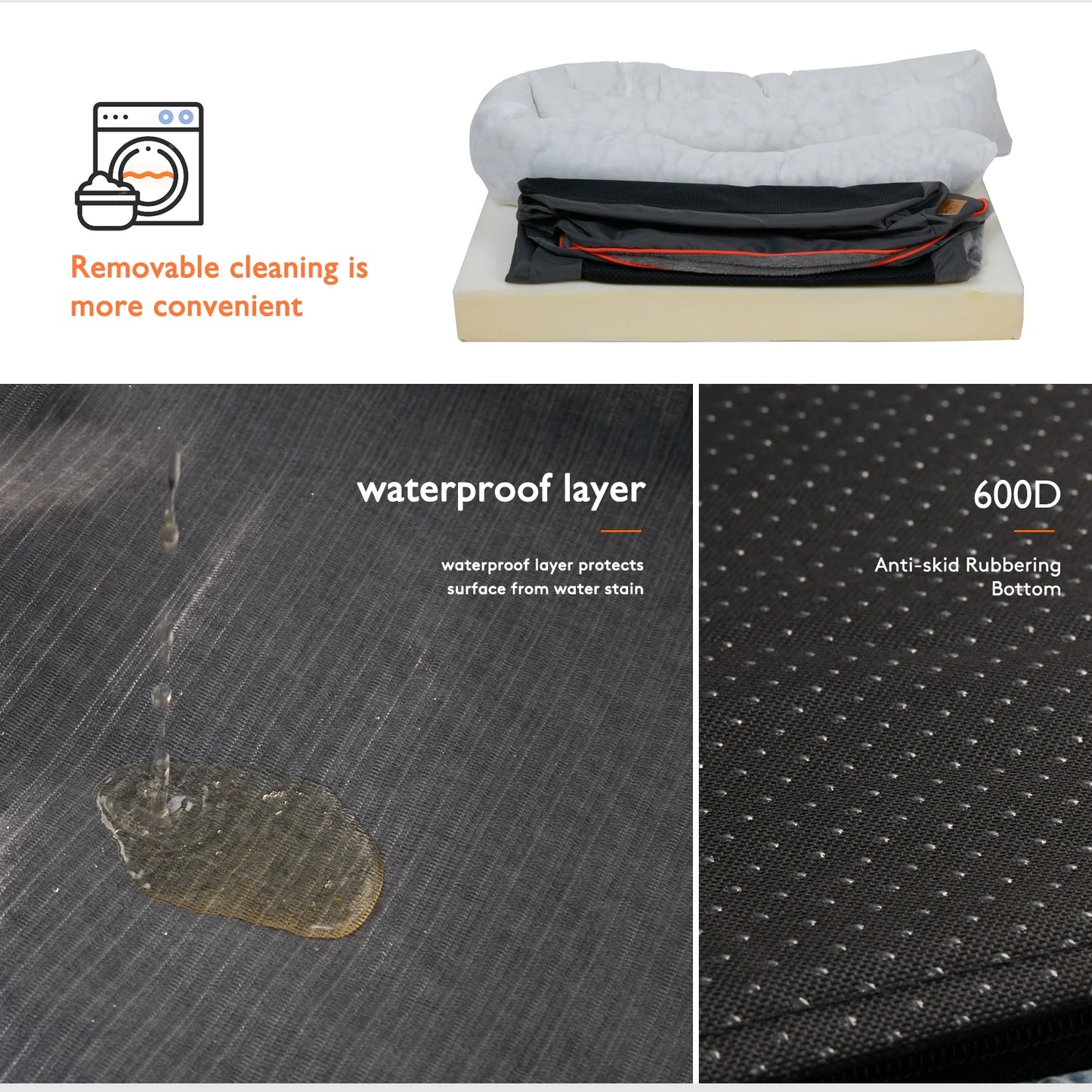 BINGOPAW Dog Bed With Anti Allergy Fleece Removable Cover Waterproof