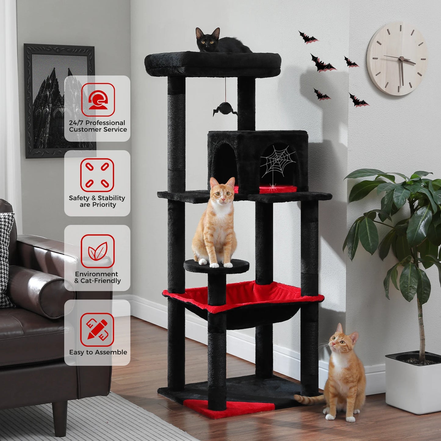 PAWZ Road Gothic Cat Tree Indoor Tower With Large Hammock And Scratching Post