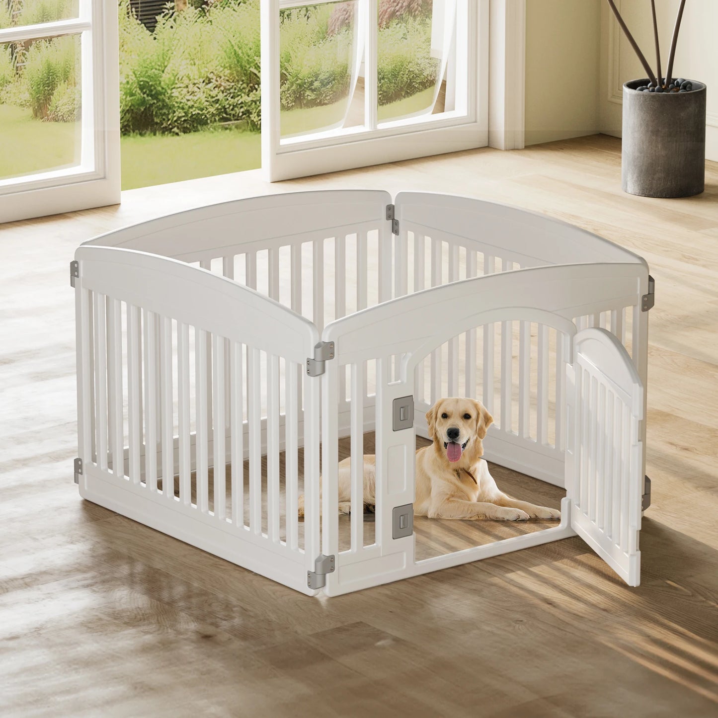 JHK Plastic Dog Playpen Expandable Portable Fence For Dogs