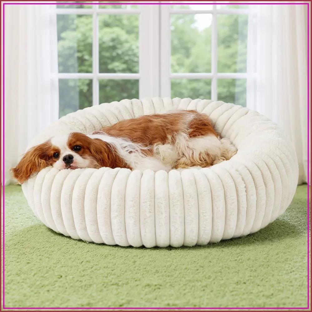 Donut Dog Bed Washable Faux Fur Corduroy Fleece Anti Slip