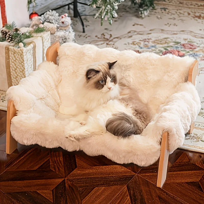 Raised Solid Wood Pet Couch Bed For Cats And Canines