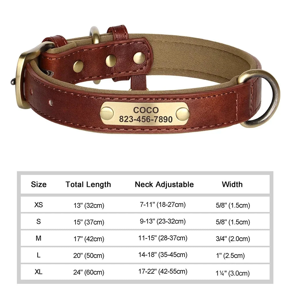 COOYOMOO Personalized Leather Dog Collar With Engraving And Padded Nameplate
