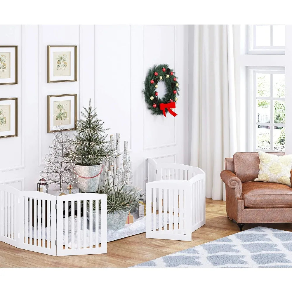 Freestanding Foldable Wooden Pet Gate For Dogs Indoor Use