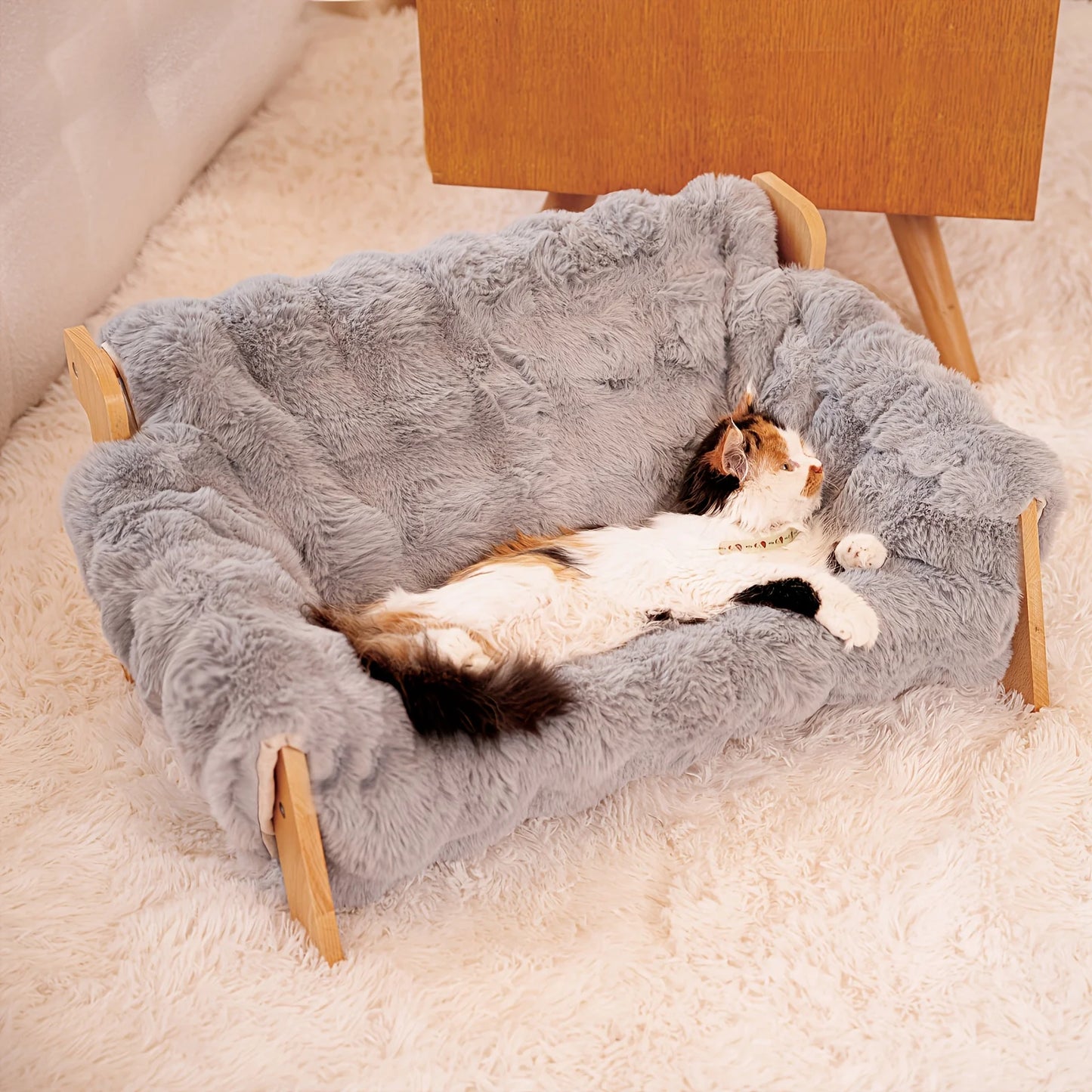 Elevated Raised Wood Pet Couch Bed For Cats And Dogs
