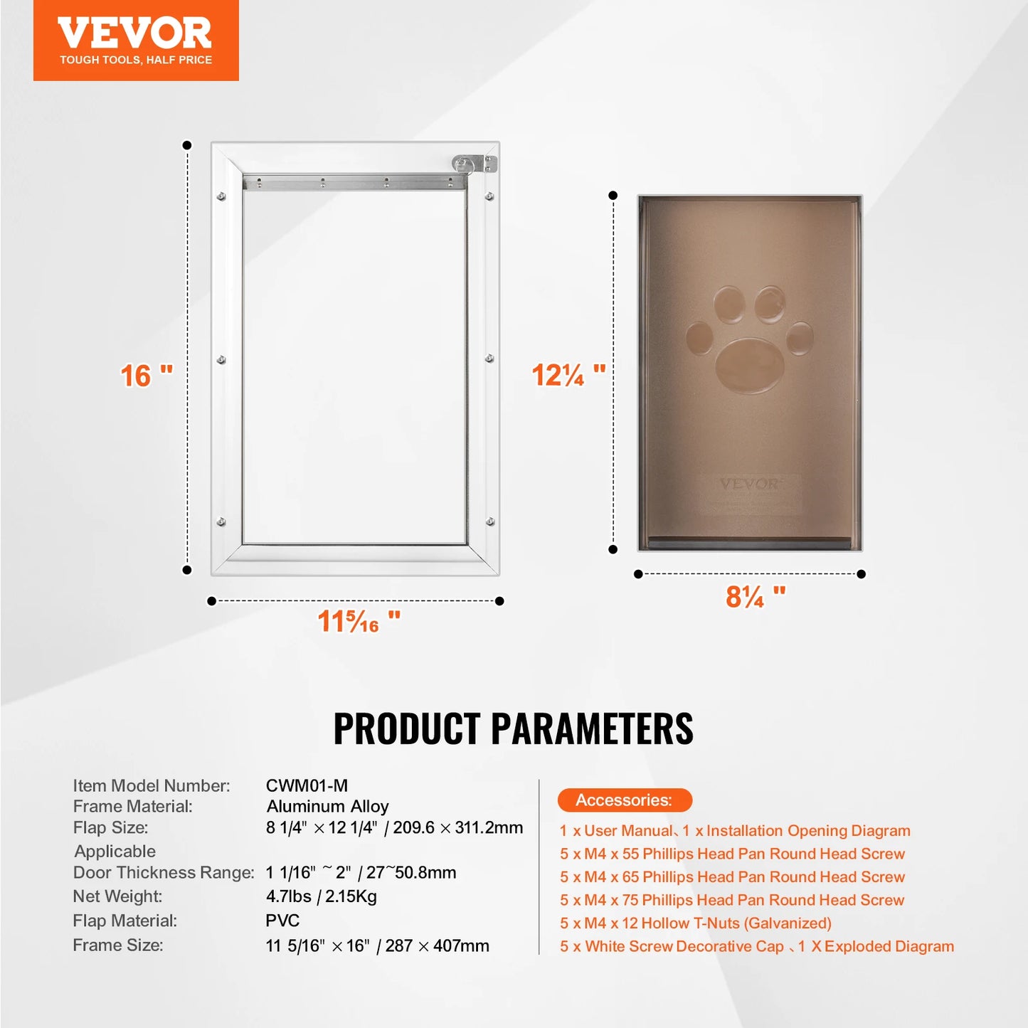 Pet Door Aluminum Frame With Lock And Flap System Weatherproof