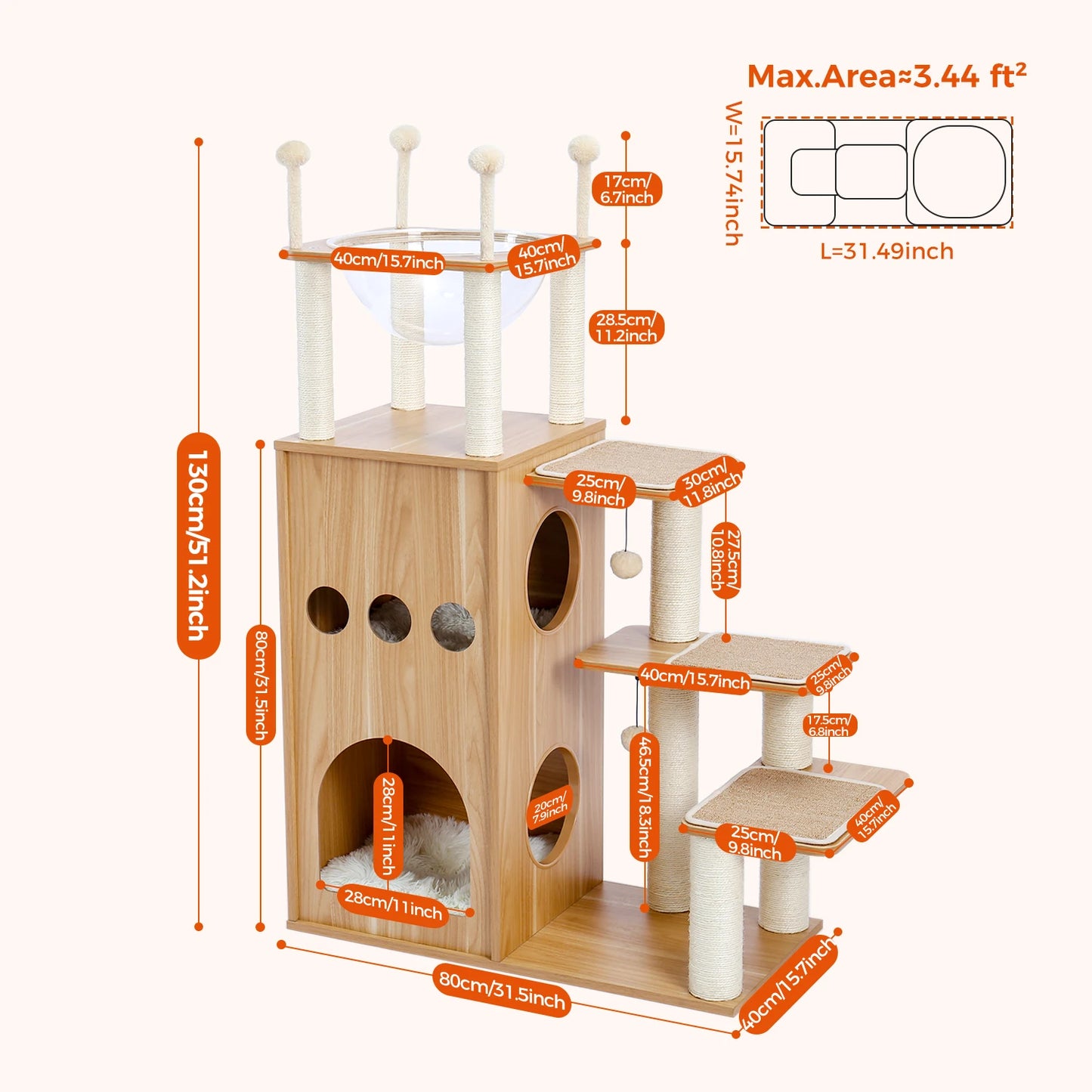 PAWZ Ro Multi-Level Cat Tree With Scratching Posts And Toys