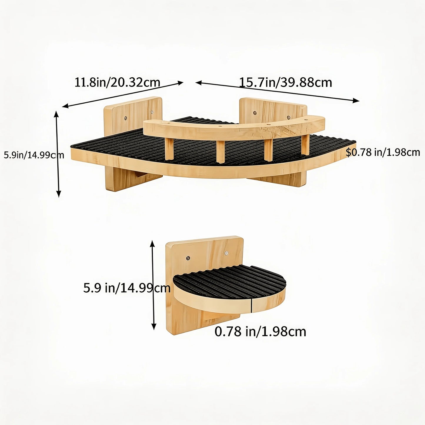 Pine Wood Cat Shelves With 3-Step Climbing Ladders Hammock