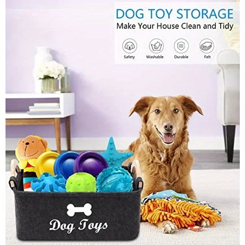 Fleece Dog Toy Box Storage Organizer Basket For Pets