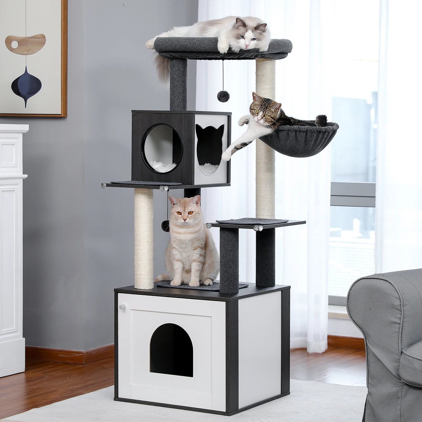 PAWZ Ro Multi-Level Cat Tree Indoor Wood Tower With Scratching Posts
