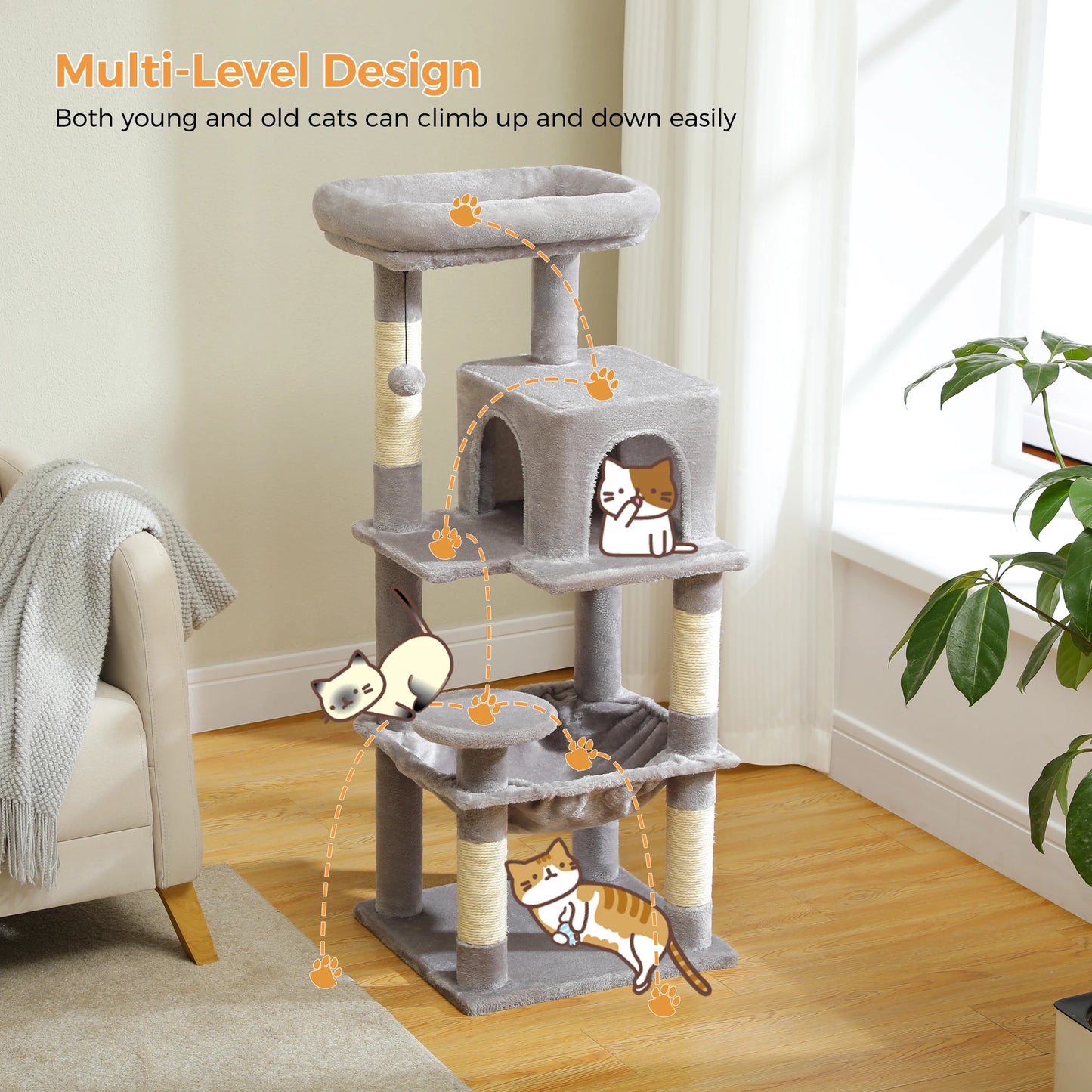 PETEPELA Cat Tree Indoor Five-Level Tower With Metal Frame