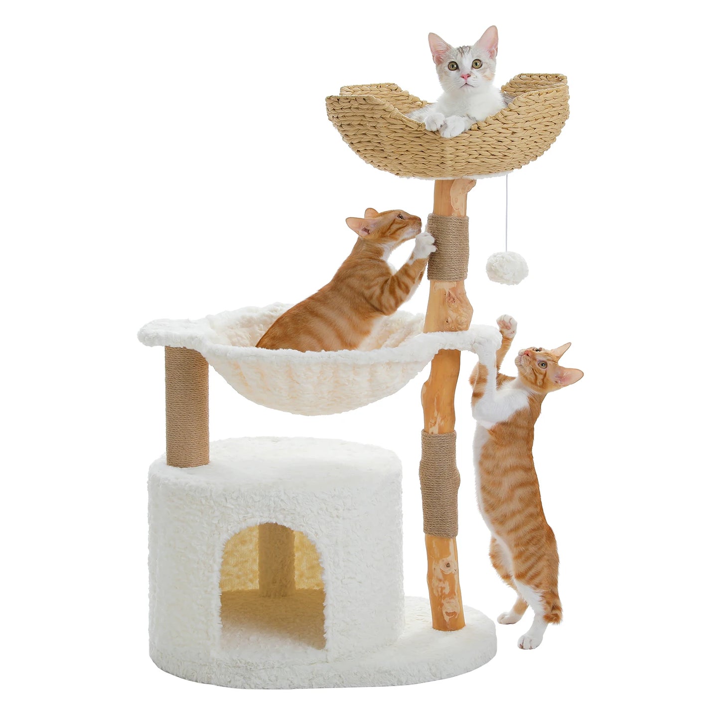 PAWZ Road Modern Cat Tree Tower With Natural Solid Wood Scratching Posts