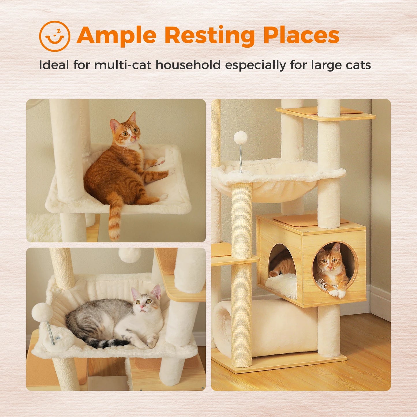 PAWZ Road Height Adjustable Wooden Cat Tree Hammock And Sisal Scratching Posts