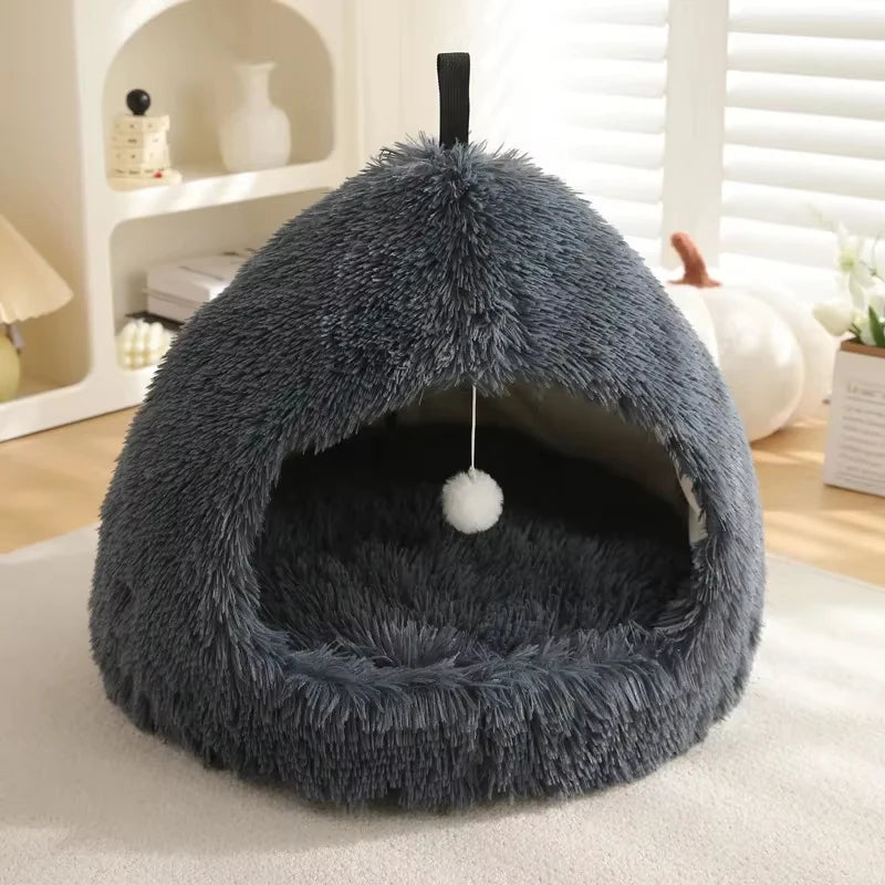 Winter Plush Pet Bed Lounger With Soft Velvet Cushion