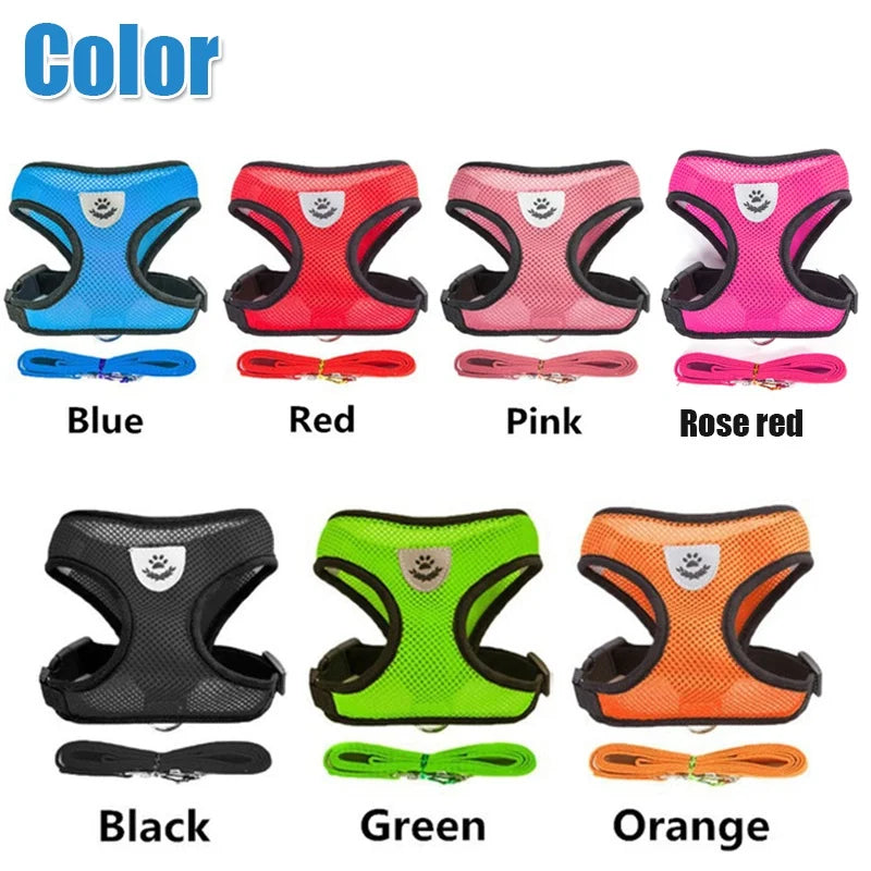 Adjustable Cat And Dog Harness With Leash Reflective Mesh Vest
