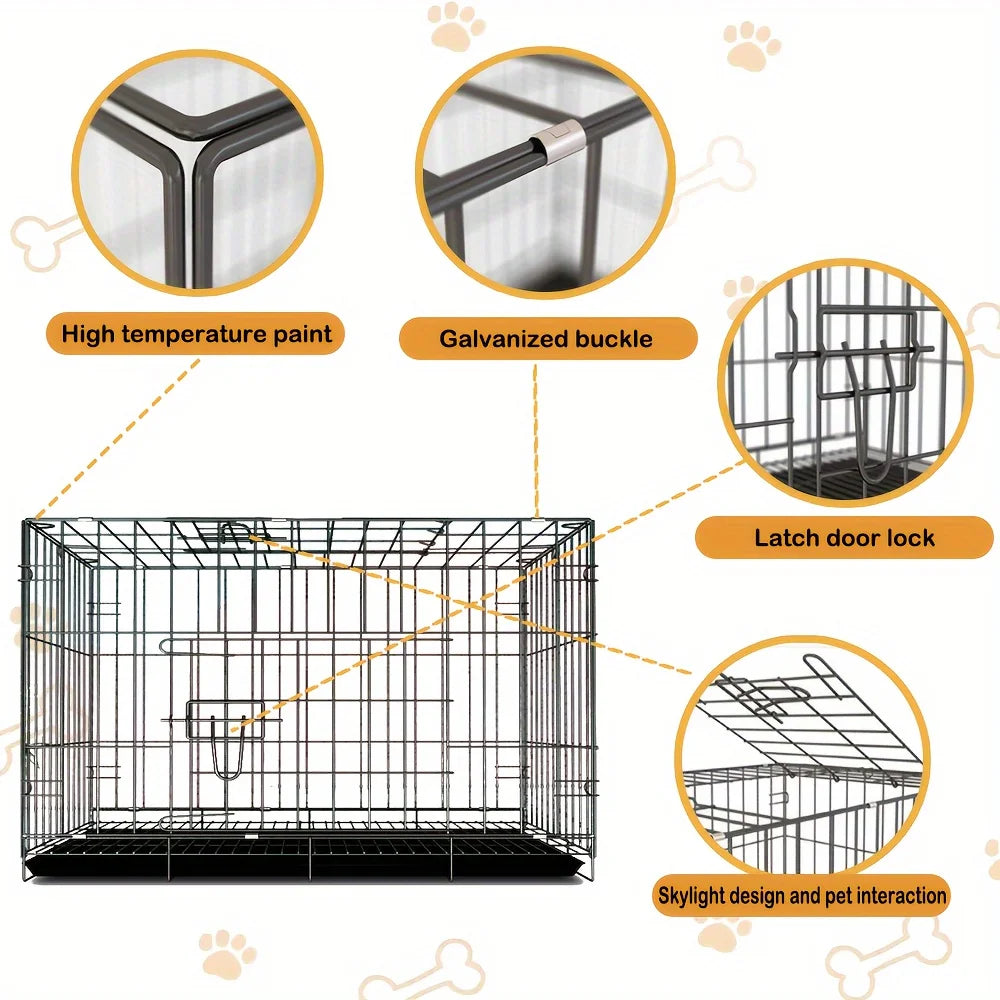 Durable Foldable Metal Pet Cage With Leakproof Tray For Travel