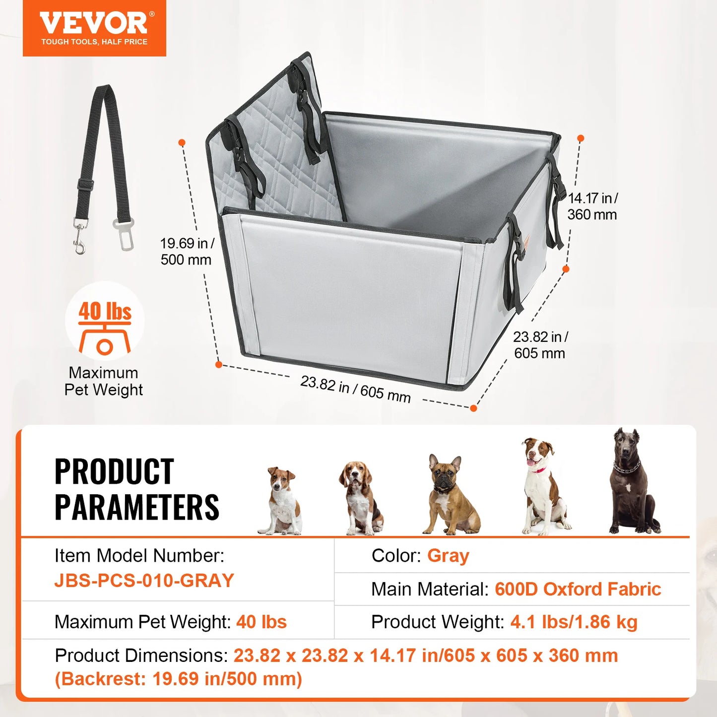 SucceBuy Dog Car Seat Waterproof Booster With Clip On Leash