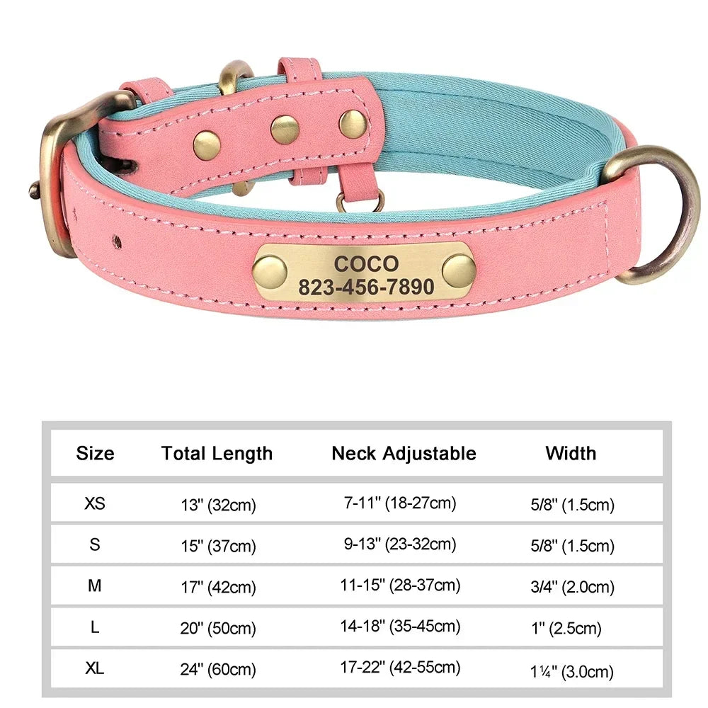 COOYOMOO Personalized Leather Dog Collar With Engraving And Padded Nameplate