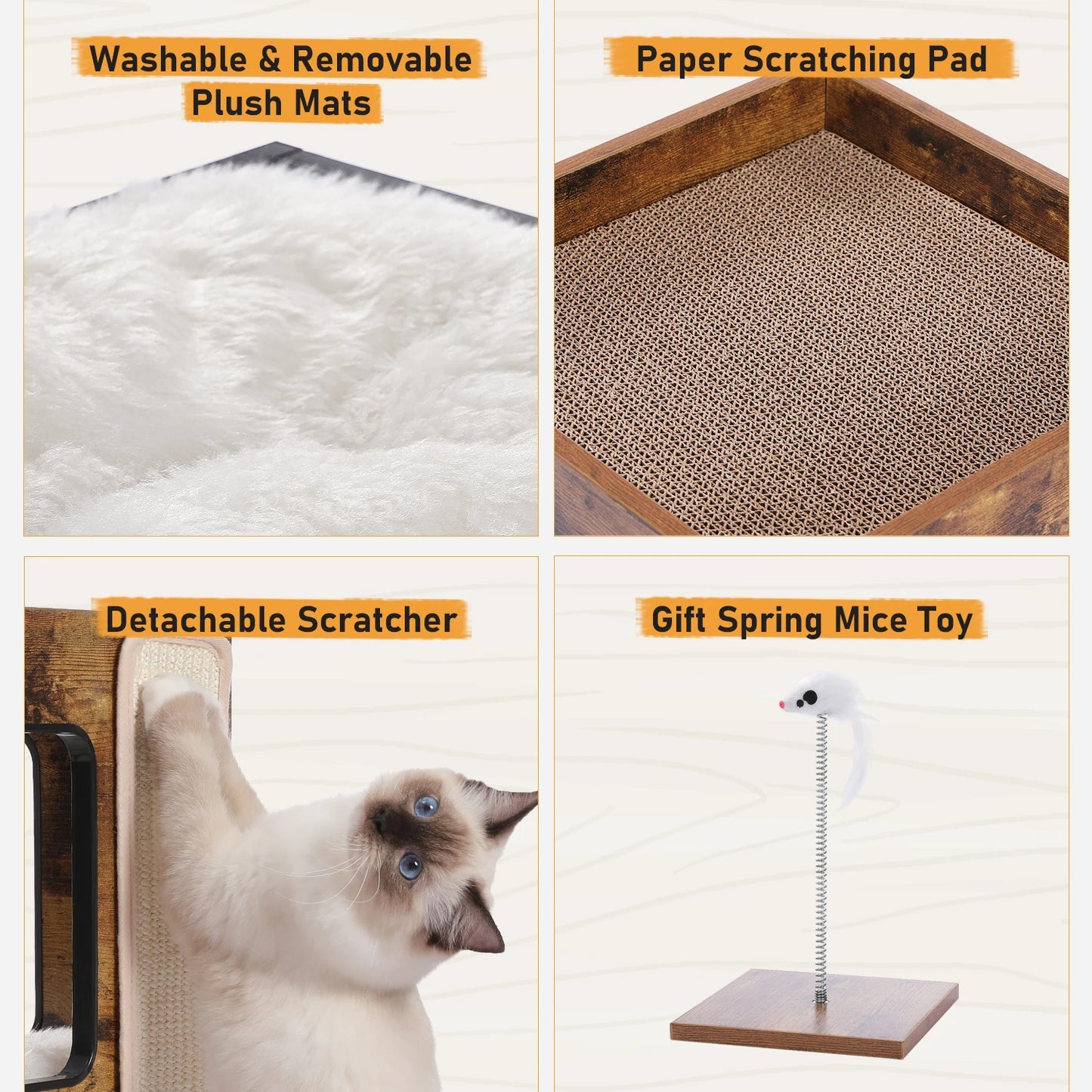 PAWZ Road Wood Cat Condo Removable Mats And Scratching Pad