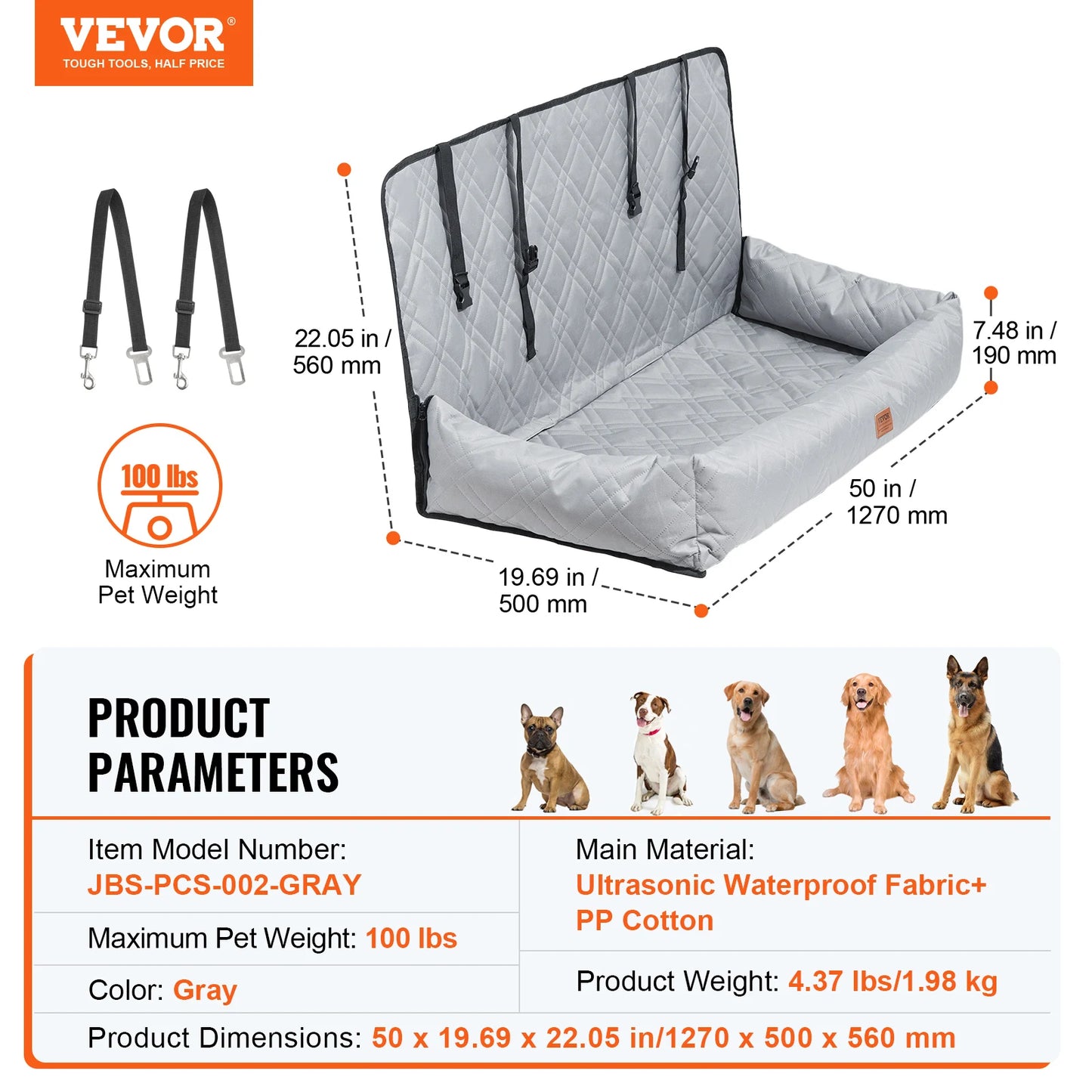 SucceBuy Waterproof Dog Car Seat Booster With Clip On Leash
