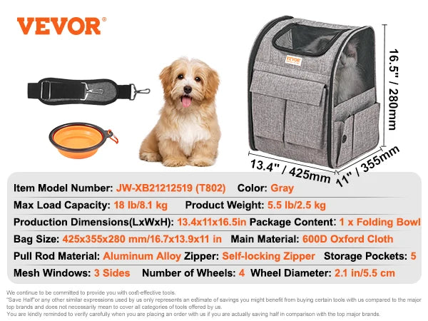 Breathable Pet Carrier Backpack With Telescopic Handle And Wheels For Travel