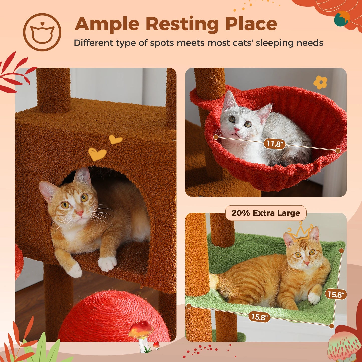 PETEPELA Floor To Ceiling Cat Tree Tower With Condo Cozy Hammock Scratching Post