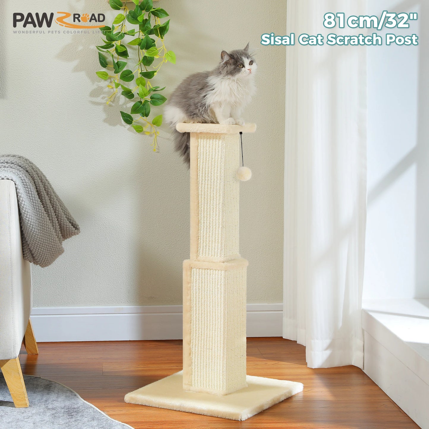 PAWZ Road Cat Scratching Post With Woven Sisal Ball Toy