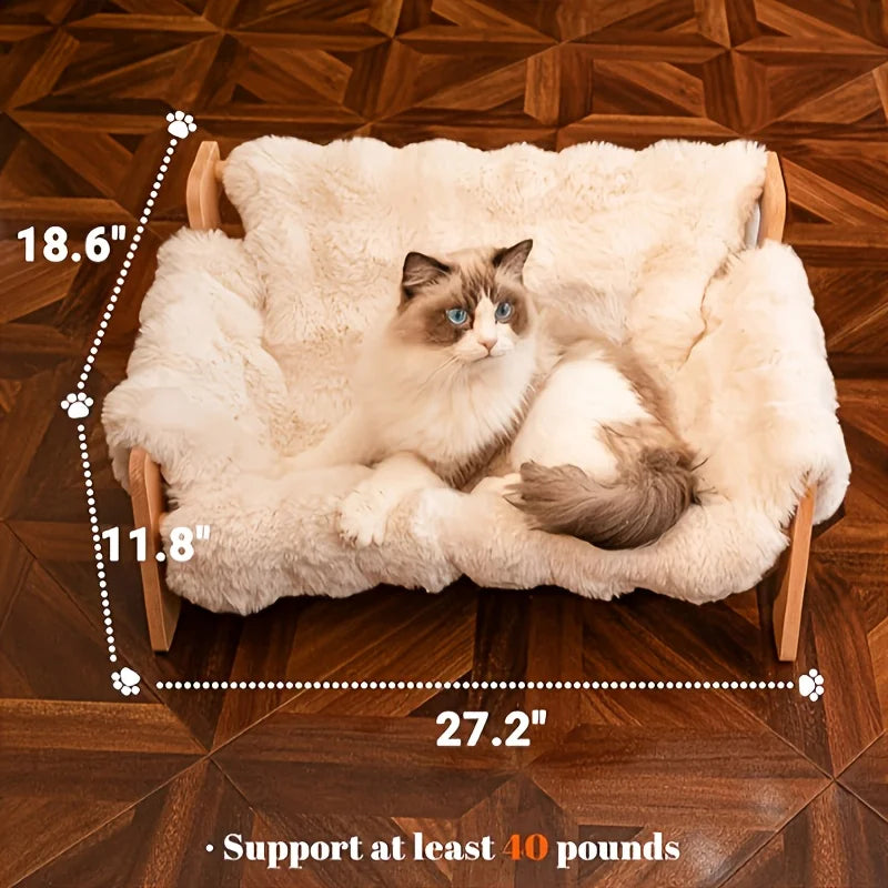 Raised Solid Wood Pet Couch Bed For Cats And Canines
