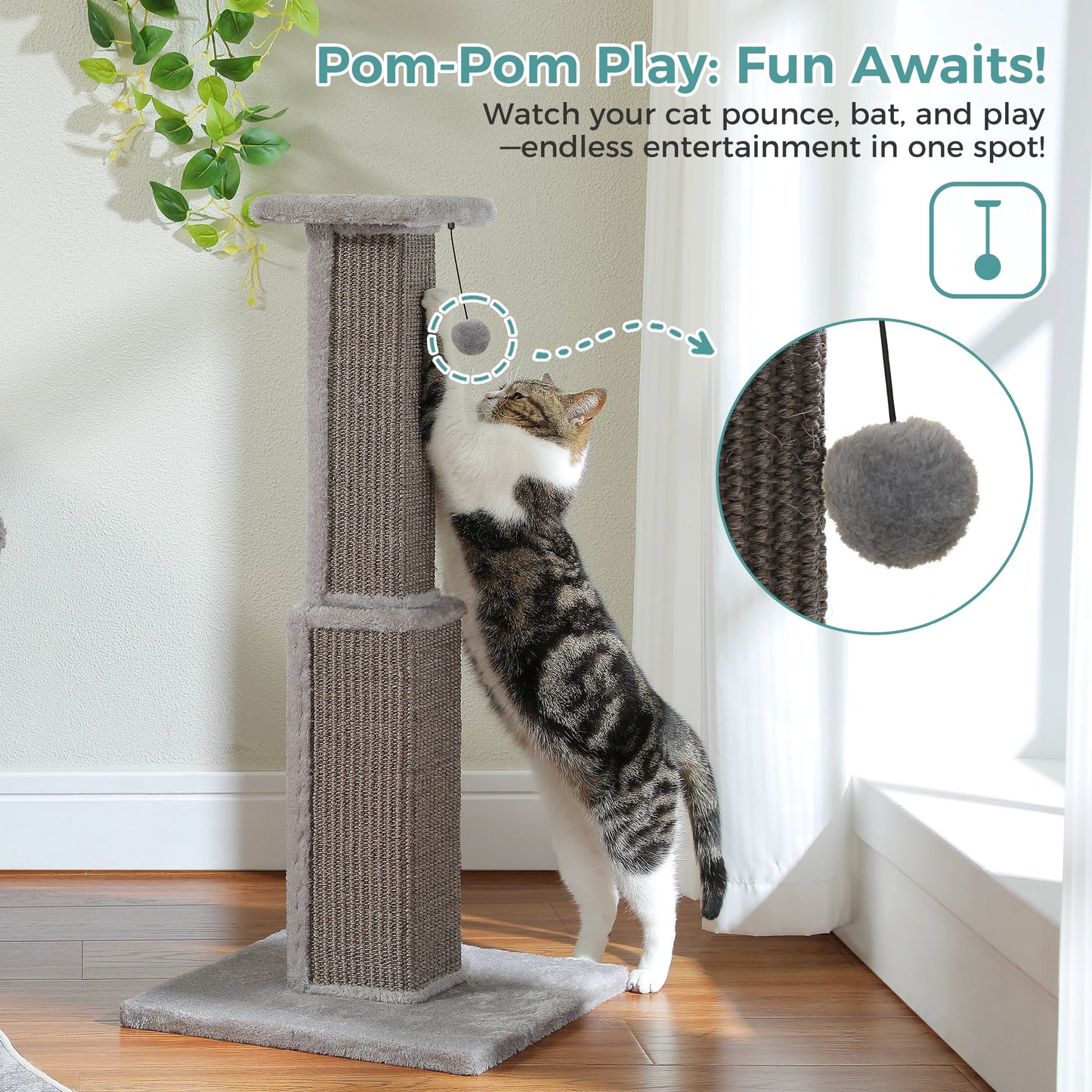 PAWZ Road Cat Scratching Post Indoor Cats With Woven Sisal Ball