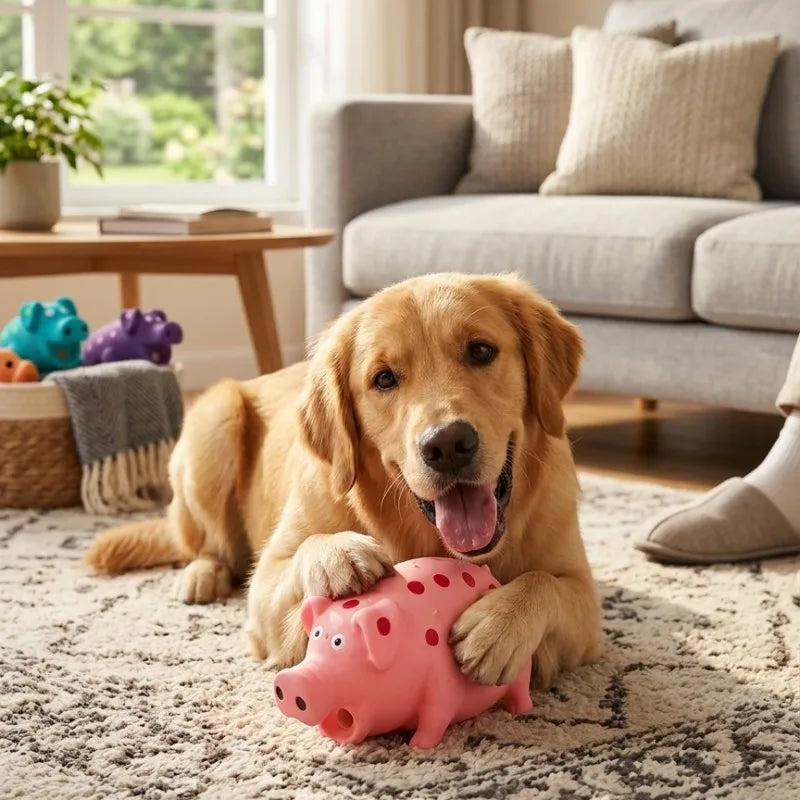 Squeaky Latex Pig Dog Toy Chew Rubber Teeth Cleaning