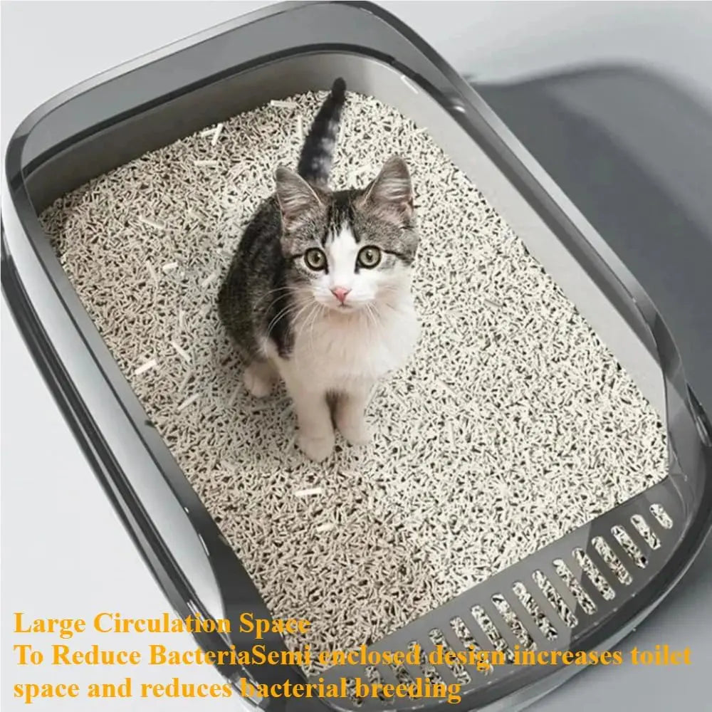 Semi Enclosed Cat Litter Box Splashproof Kitten Toilet Tray Indoor