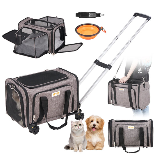 Breathable Pet Carrier Backpack With Telescopic Handle And Wheels For Travel