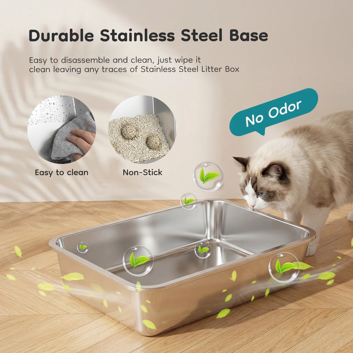 Stainless Steel Cat Litter Box Enclosed With Scoop And Mat Included