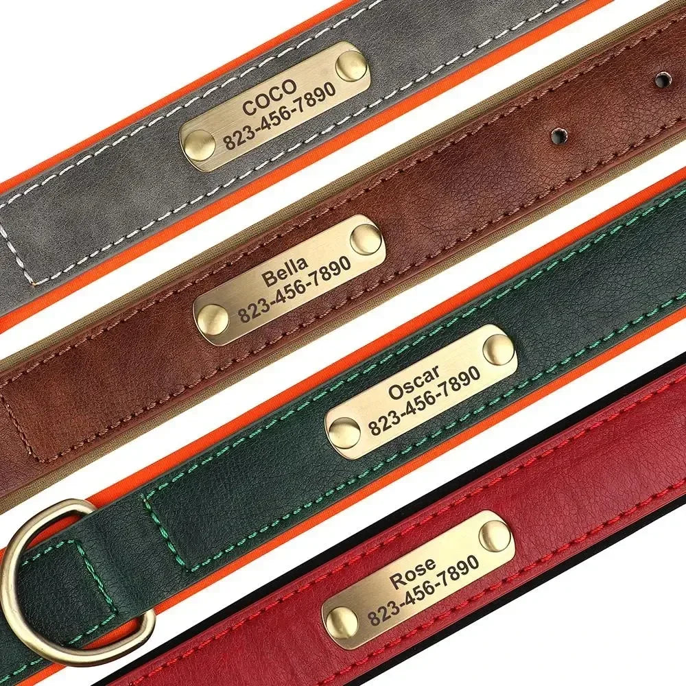 COOYOMOO Personalized Leather Padded ID Nameplate Dog Collar Engraving