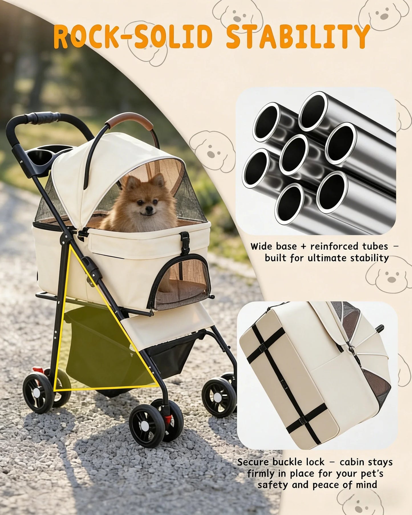 Cabusatly 2-In-1 Pet Stroller For Dogs And Cats Removable Carrier
