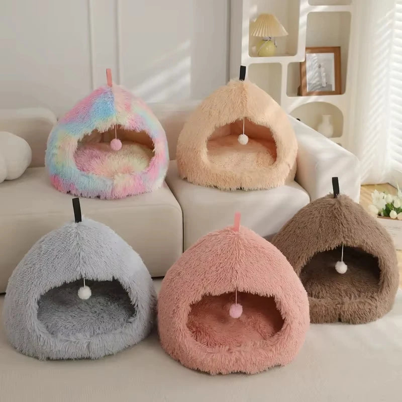 Winter Plush Pet Bed Lounger With Soft Velvet Cushion