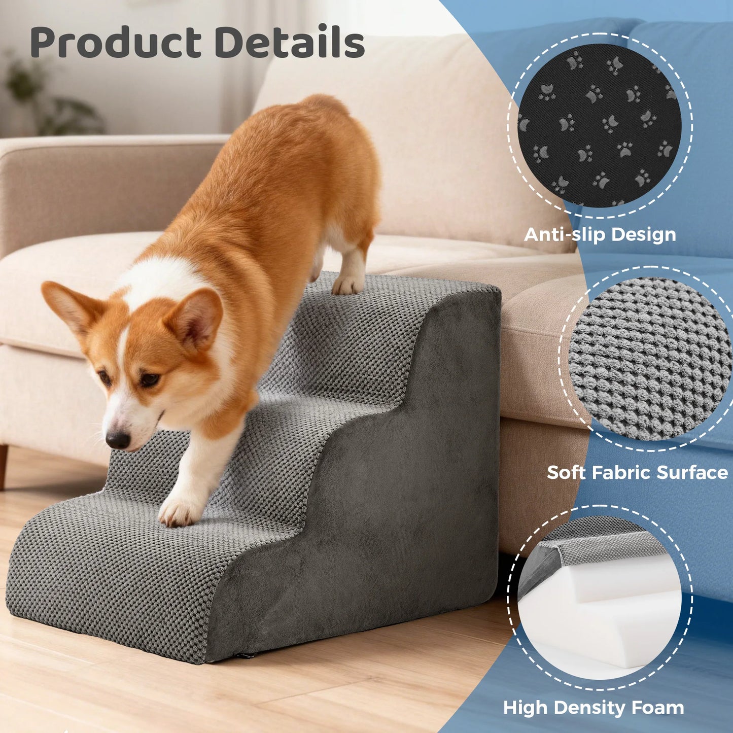 JHK 3 To Five Stepwise High Density Foam Dog Steps