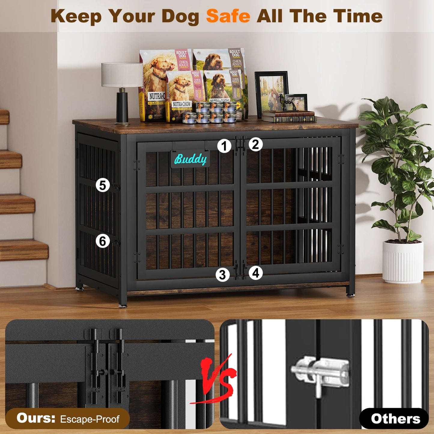 Heavy Duty Dog Crate Furniture With Casters For Indoor Use