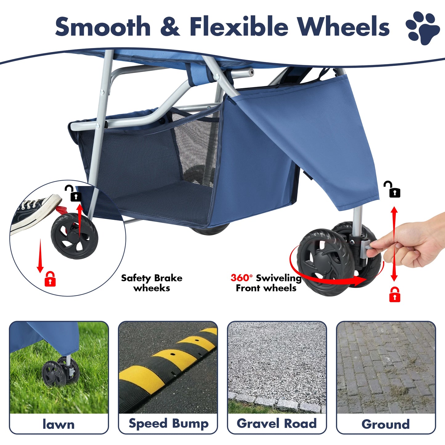 Three-Wheel Foldable Pet Stroller For Small Dogs And Cats Outdoor