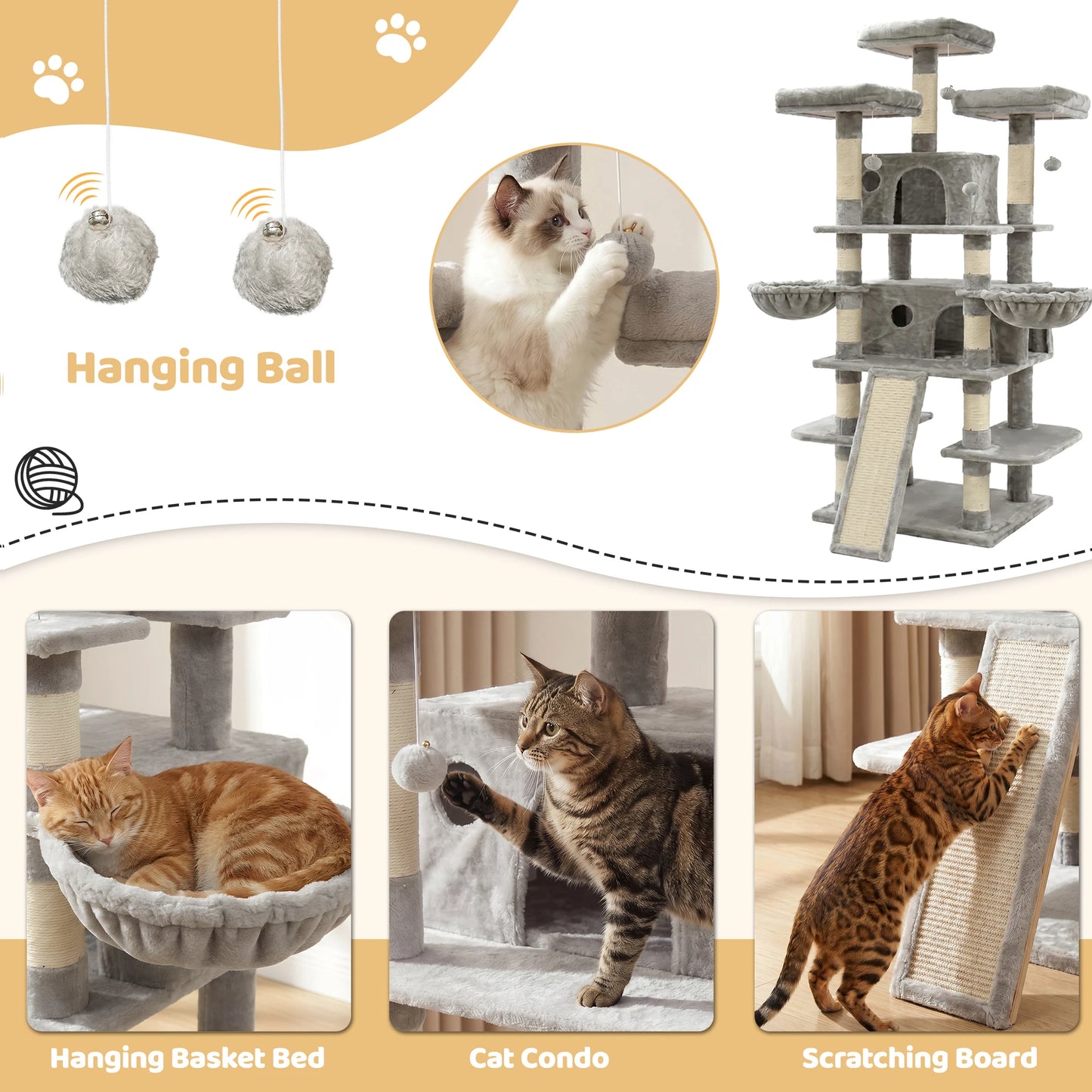 FOOWIN Cat Tree Tower With Multiple Levels And Condos