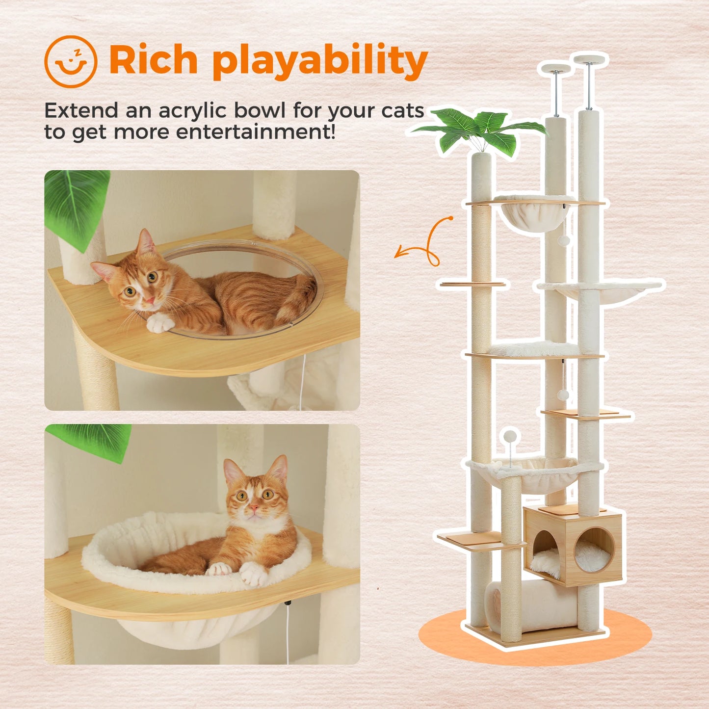 PAWZ Road Height Adjustable Wooden Cat Tree With Large Hammock