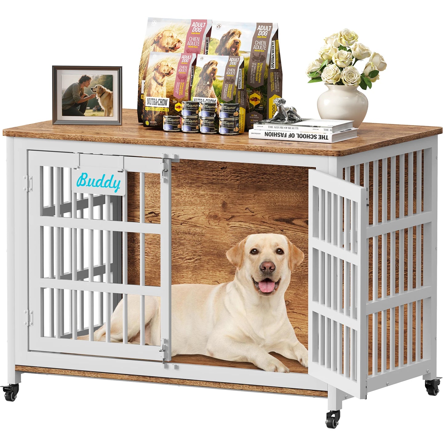 Furniture Style Heavy Duty Dog Crate With Casters Indoor Use