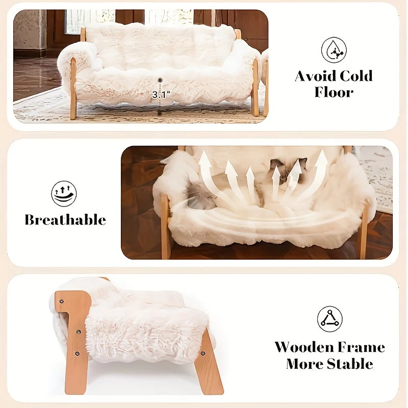 Raised Solid Wood Pet Couch Bed For Cats And Canines