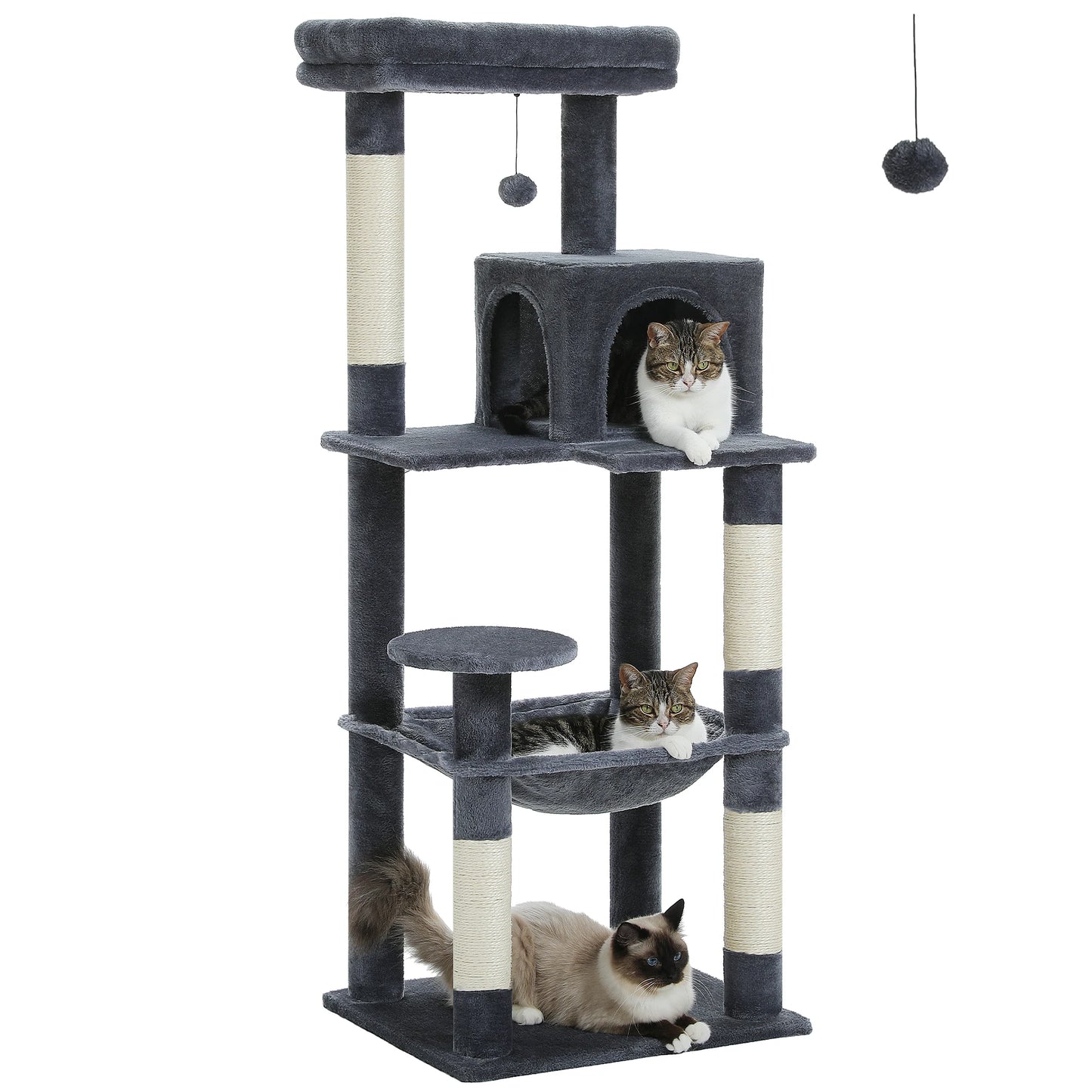 PEQULTI Multi-Level Cat Tree With Scratching Posts And Cozy Hammock
