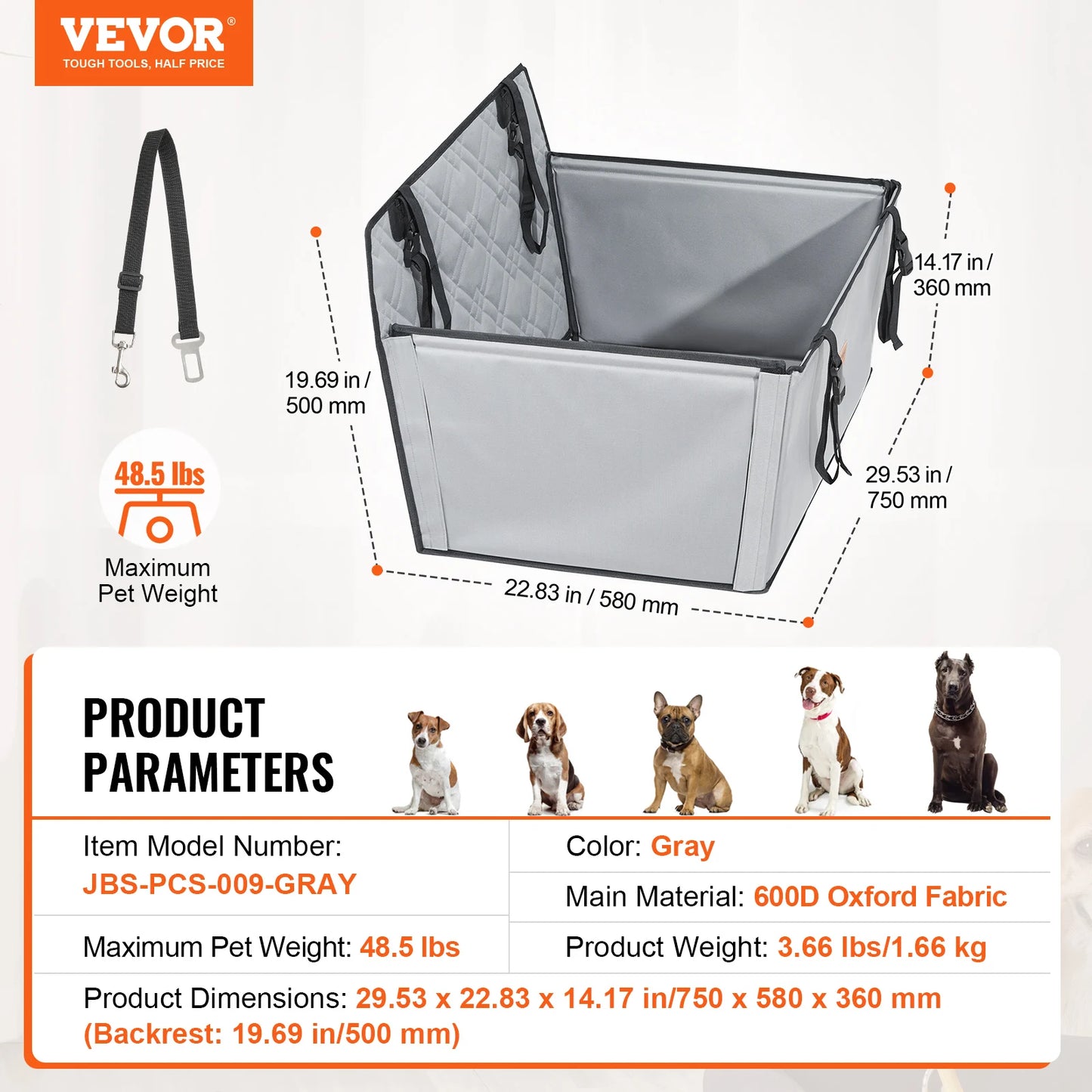 SucceBuy Dog Car Seat Waterproof Booster With Clip On Leash