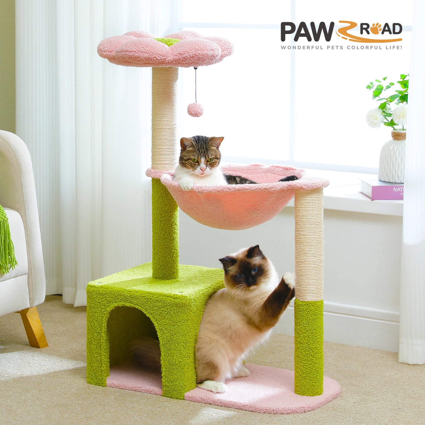 PETEPELA Cat Tree With Metal Frame Hammock Sisal Scratching Posts