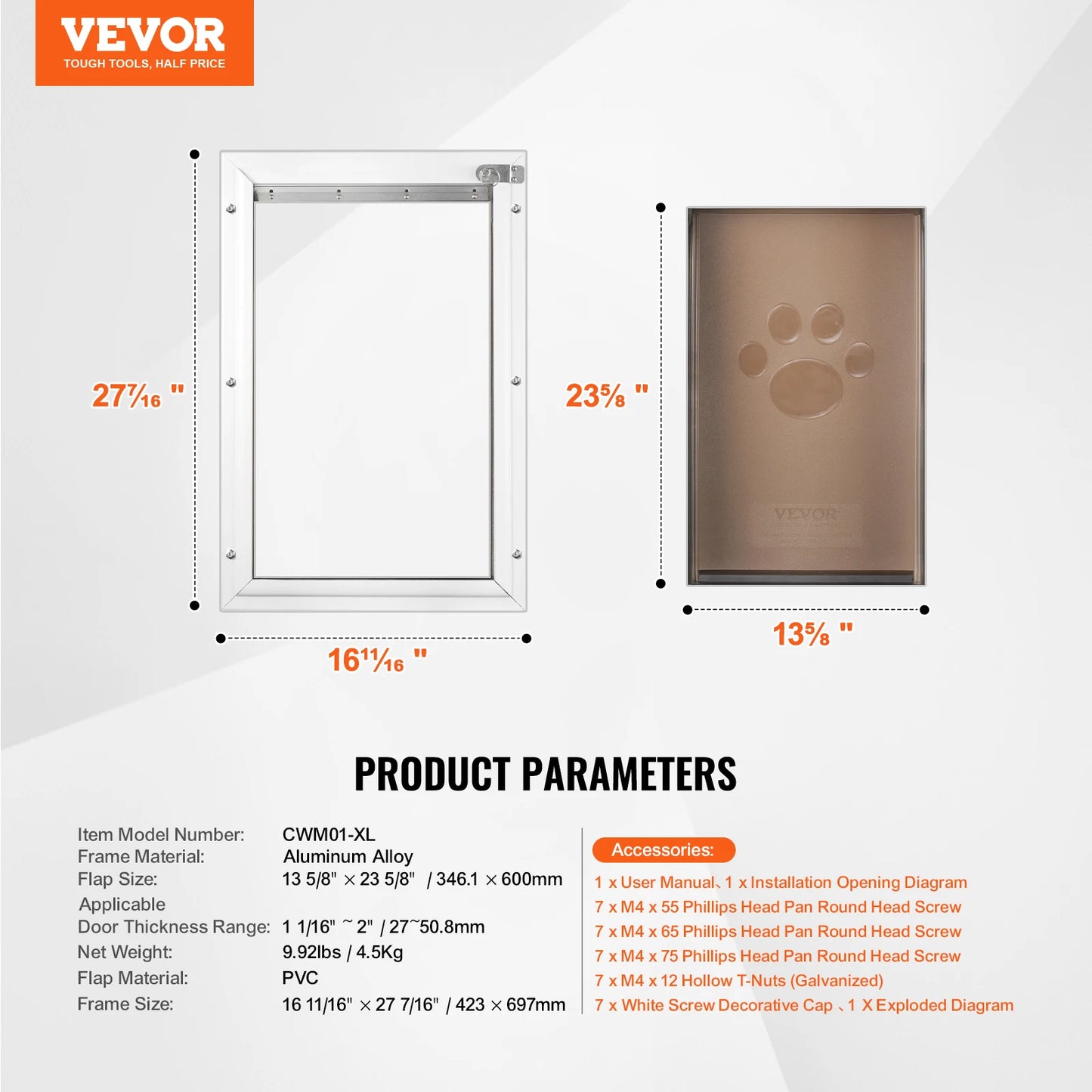 Pet Door With Aluminum Frame And Lockable Flap Weatherproof