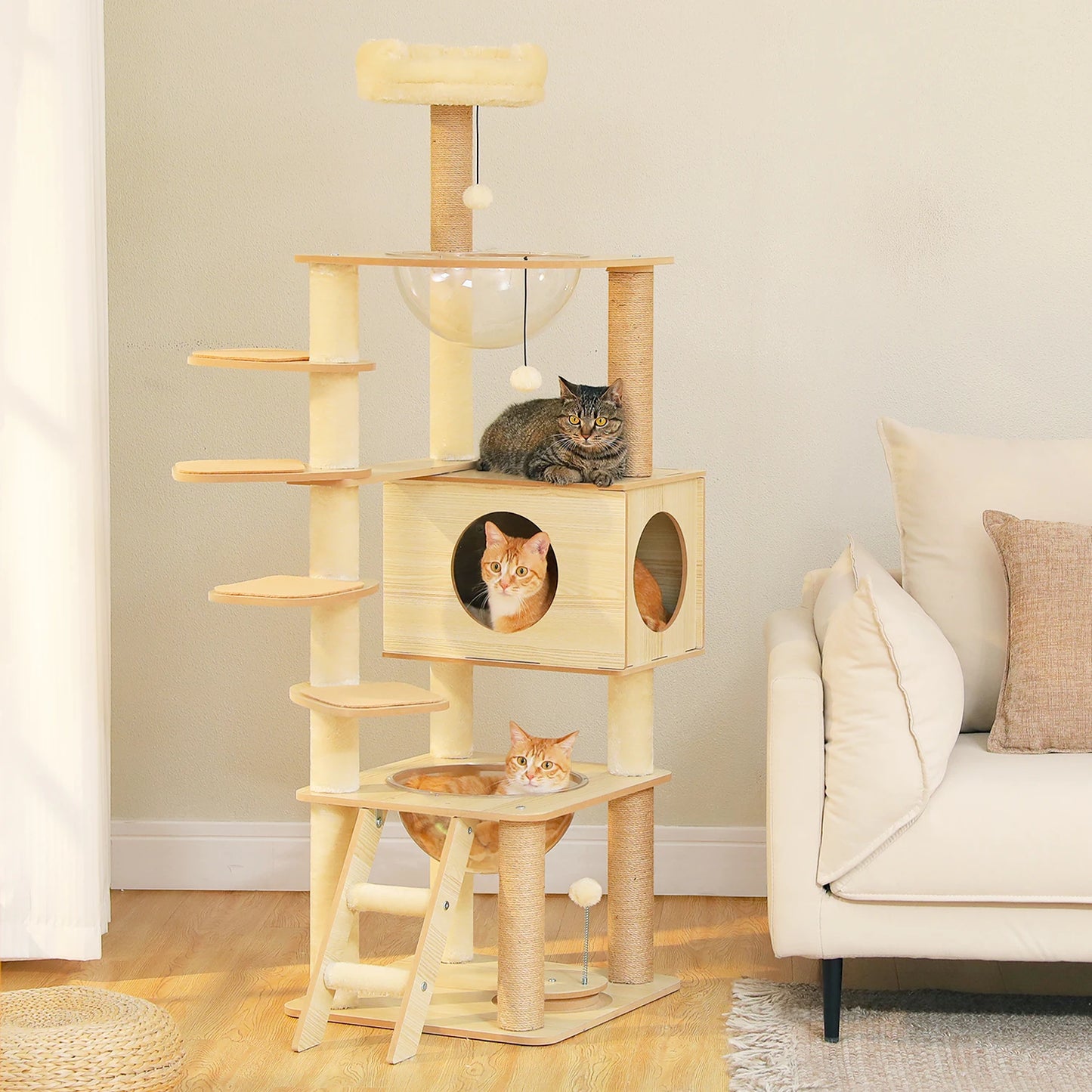 PAWZ Ro Multi Level Cat Tree Indoor Wood Tower With Scratching Posts